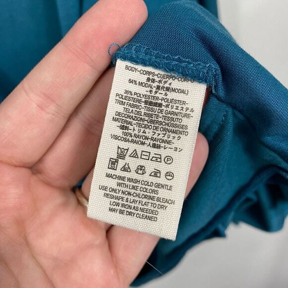 Free People Salt N Peppa Strappy Ruched Sleeve Modal Blend Jade Green Blue Top M - Picture 6 of 11